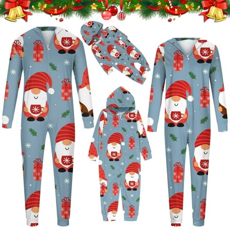 

On Clearance YYDGH Matching Family Christmas Pajamas One-Piece Onesies for Adults Couples Xmas Gnome Print Hoodie Jumpsuit Pjs Sets Sleepwear