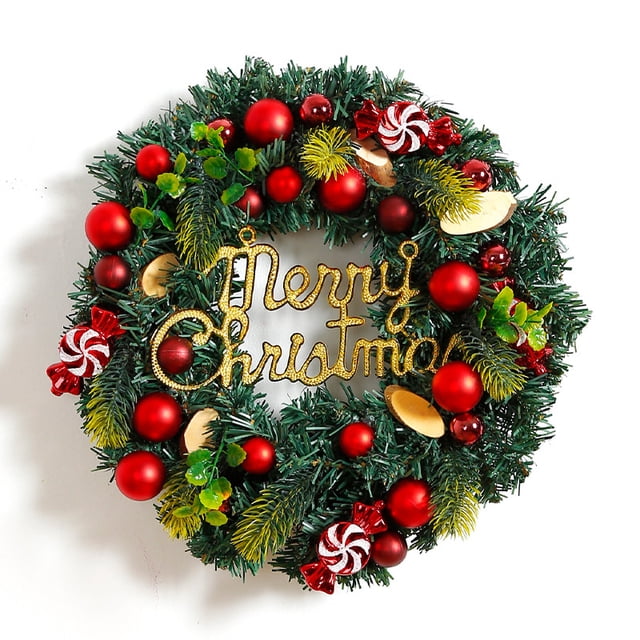 2 piezas Corona navideña Decoración navideña para el hogar Adornos colgantes Corona navideña para pared Corona navideña con bola Corona para exteriores Navidad