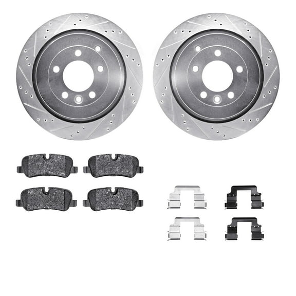 Dynamic Friction Company Rear Brake Rotors-Drilled and Slotted-Silver with 5000 Advanced Brake Pads includes Hardware 7512-11015