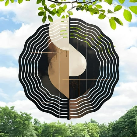 3D Metal Hanging Wind Spinners with Concentric Wave Patterns – Elegant Black & White Design for Yard and Garden Decor 3D Metal Hanging Wind Spinners with Concentric Wave Patterns – Elegant Black & White Design for Yard and Garden Decor