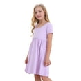 thumbnail image 2 of Stelle Casual Sundress Short Sleeve A-Line Twirly Skirt Skater with Pockets High Waisted Knee Length Flared Swing Party Dance Dress for Big Girls,Lavender,5T, 2 of 7