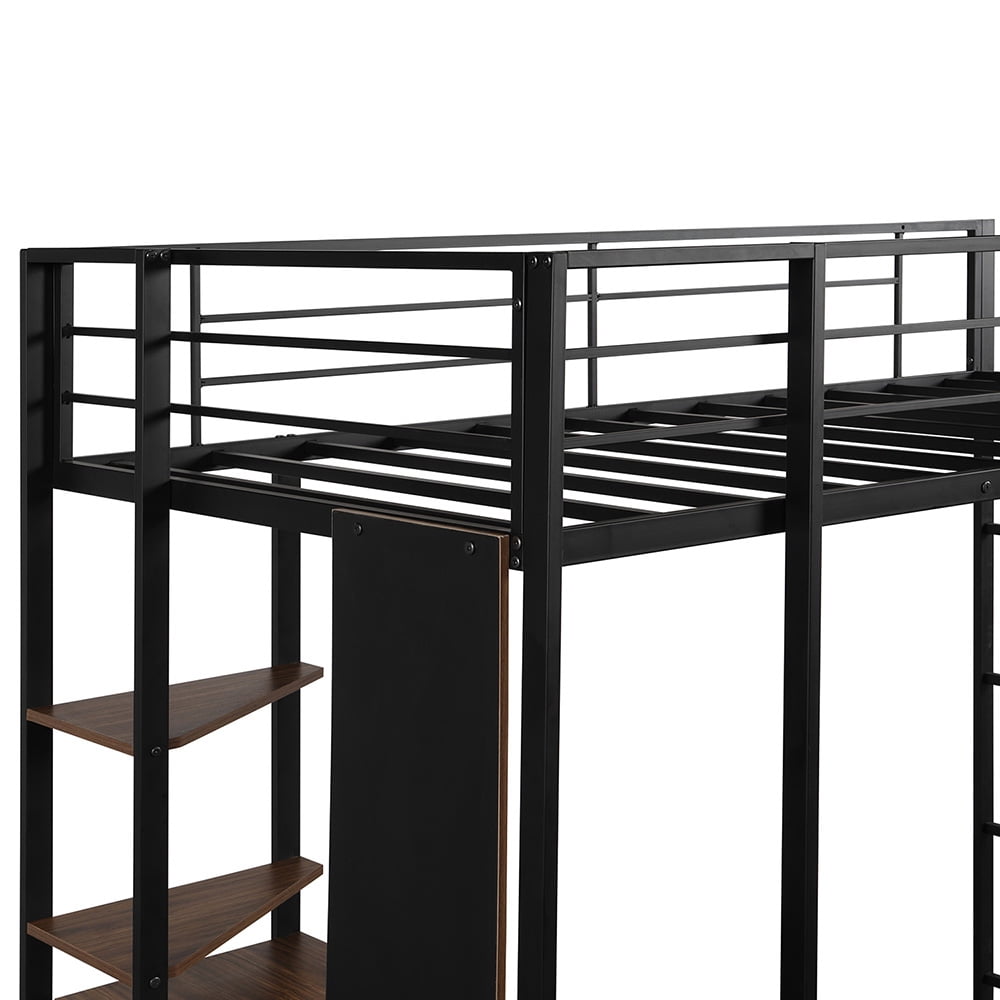 Kepooman Full Size Metal Loft Bed with 2 Shelves & Desk for Bedroom, 71.7'' H x 57'' W x 80'' L, Black Kepooman Full Size Metal Loft Bed with 2 Shelves & Desk for Bedroom, 71.7'' H x 57'' W x 80'' L, Black