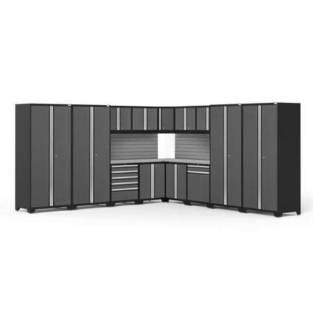 

NewAge Products Pro Series Gray 16 Piece Cabinet Set Heavy Duty 18-Gauge Steel Garage Storage System Slatwall Included