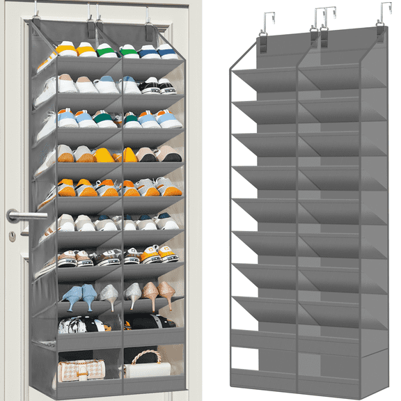 VOZOGO Over the Door Shoe Organizer, 10-Layer Clear Pockets Hanging Shoe Storage for Room, Fits Sneakers Boots Heels, Gray