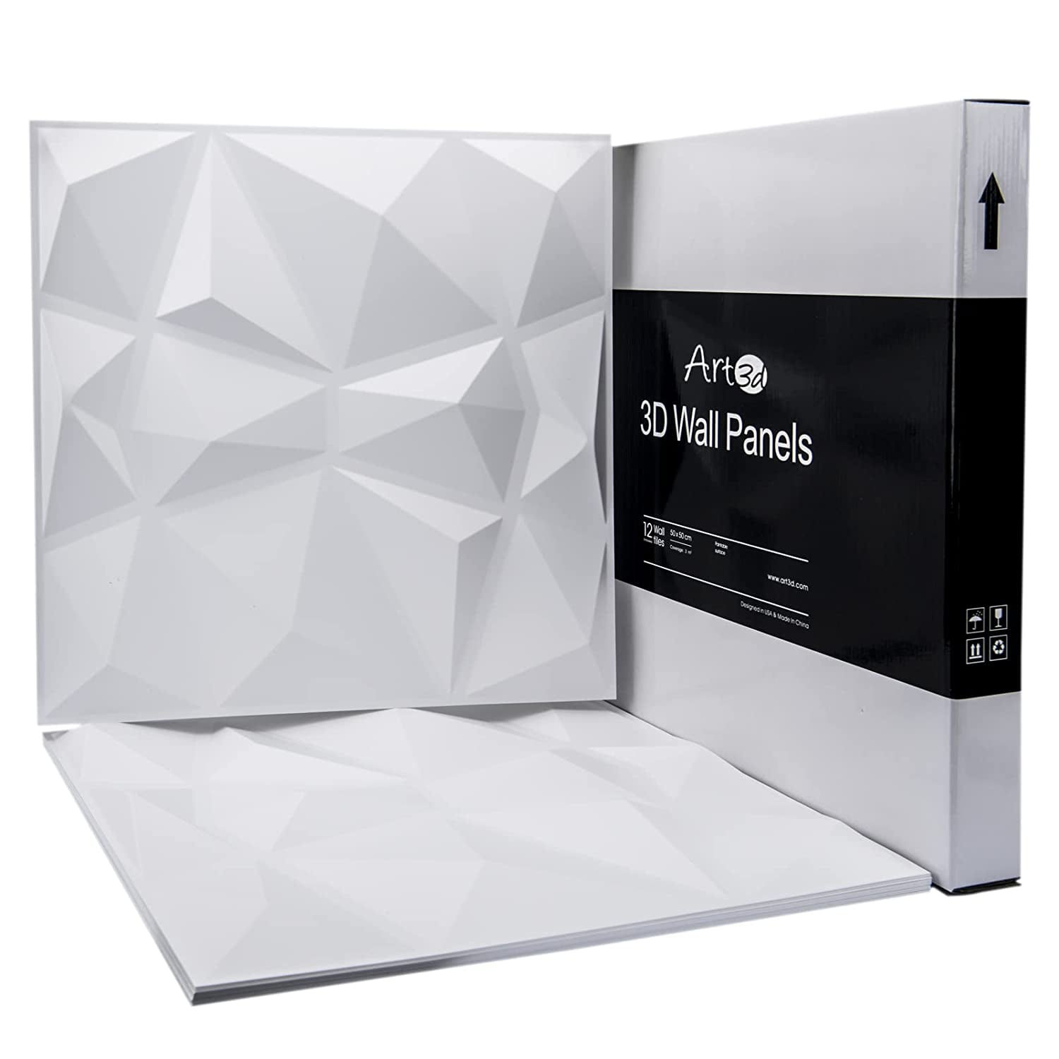 Panel 3D Mod. Aryl 50x50cm blanco. Presentación caja c/12pz