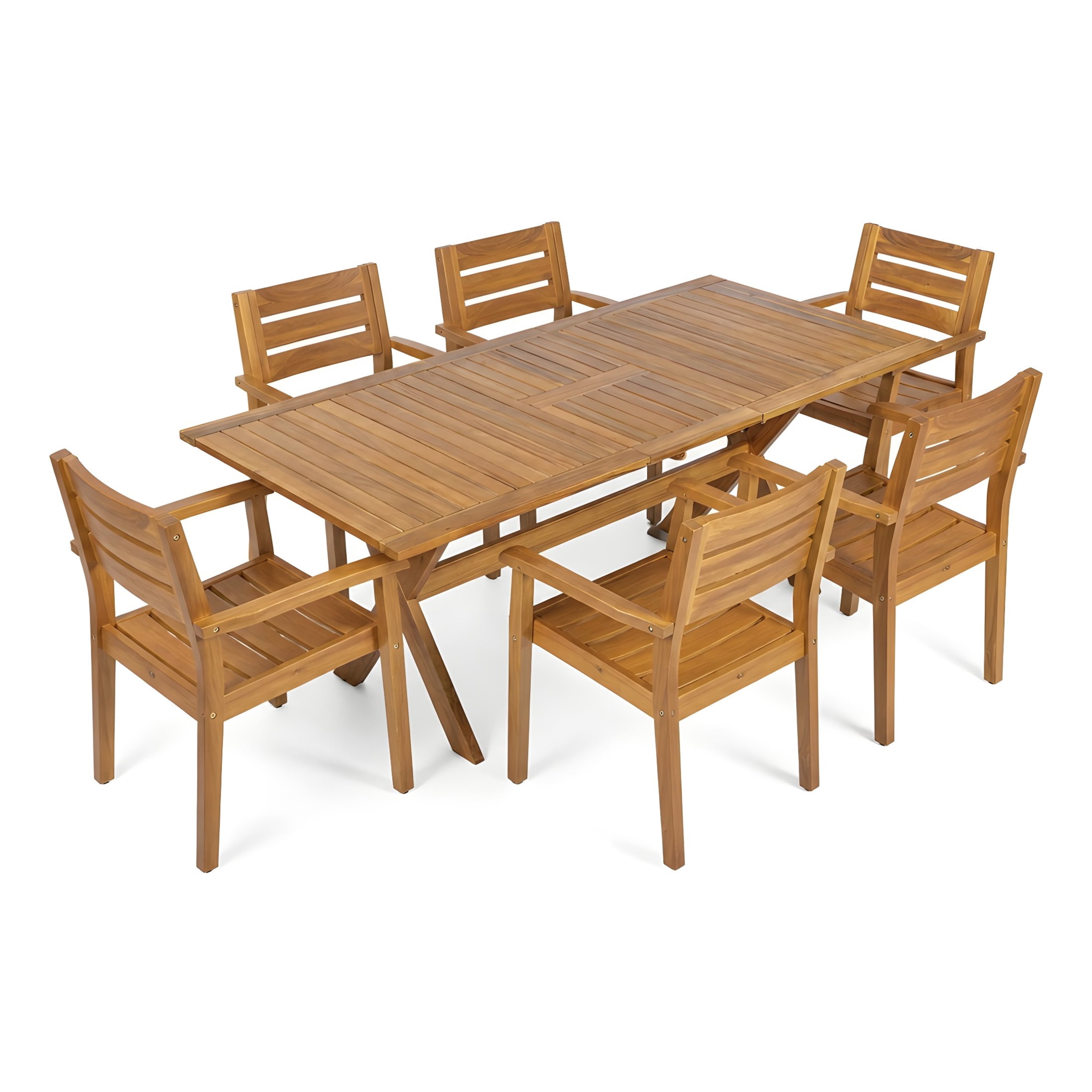Christopher Knight Home 7-Piece Outdoor Wood Dining Set, Extendable Table with Patio Chairs, Teak