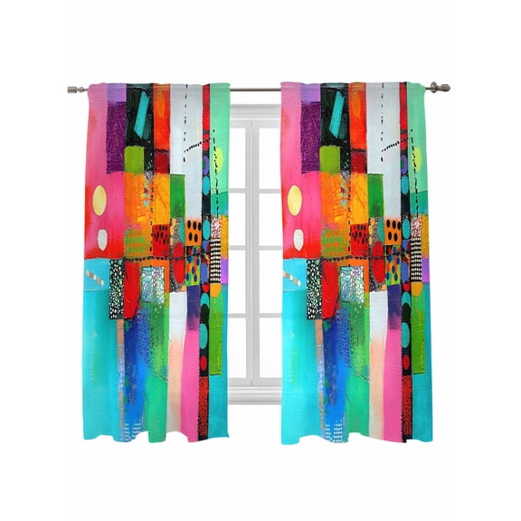 Colorful Oil Painted Curtains 72 Inch Length, Sheer Curtains for Bedroom Living Room Window Modern Abstract Art Vintage Rod Pocket Voile Drapes Kitchen Curtains Small Half Window 52"x72" 2 Panels