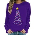 thumbnail image 4 of SYMOID Womens Purple Festive Christmas Tree Sweatshirt - 100% Polyester Loose Crew Neck Long Sleeve String Lights Yellow Star Graphic,Size M, 4 of 5