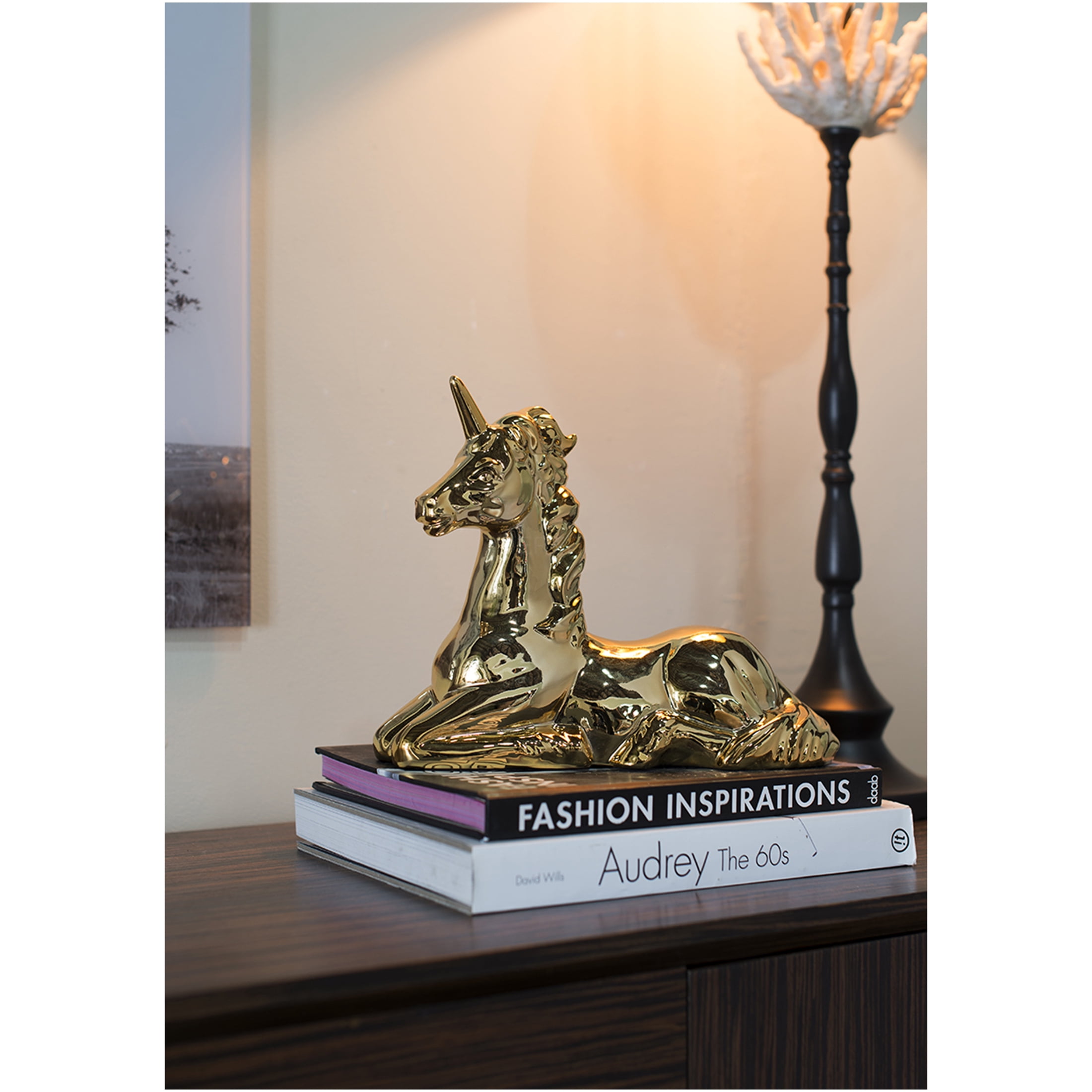 JERFIT Gold Ceramic Unicorn Statue, Mystical Figurine for Home Decor, Fantasy Collection Gift Idea