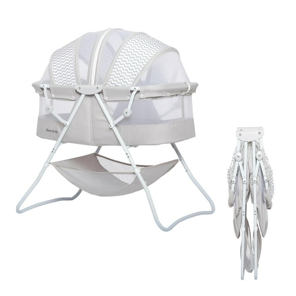 Moisés Dream On Me Karley en gris, moisés portátil liviano, plegable rápido y fácil de transportar, dosel doble ajustable, moisés interior y exterior con canasta de almacenamiento grande.