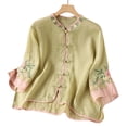 thumbnail image 2 of Embroidered Cotton Linen Tops Summer Linen Tops Linen Clothing For Women Linen T Shirts For Women Beach Vacation Tshirts Lightweight Linen Blouses For Women Womens Linen Tops Peasant Blouse Green XL, 2 of 4