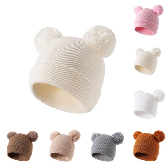Aihuaihua Kids Winter Knit Beanie Hat Double Pom Pom for Boys Girls 2 to 8 Years