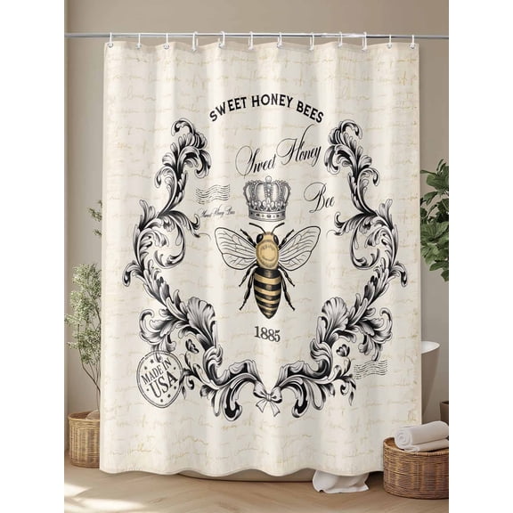 Shower Curtain, Vintage Farmhouse Bee Waterproof Shower Curtain Set with Hooks for Bathroom Showers,Stalls and Bathtubs,72x72In Animal on Letter