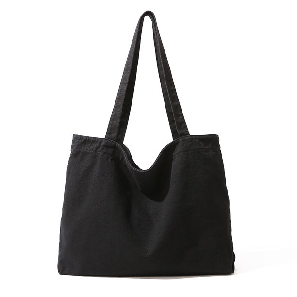 Bolsos de hombro de lona para mujer Bolso bandolera de gran capacidad Bolso sólido (Negro)