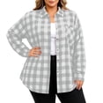 thumbnail image 4 of QIUOMBBP Ladies Long Sleeve Tops Casual Button Down Plaid Shirt Loose Fit Plus Size Shacket with Chest Pocket, 4 of 5