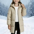 thumbnail image 2 of Juebong Girls Long Puffer Jacket Full Zip Hooded Down Coat Kids Thick Warm Padded Parka Winter Coats Outerwear with Pockets Beige,7-8Years, 2 of 8