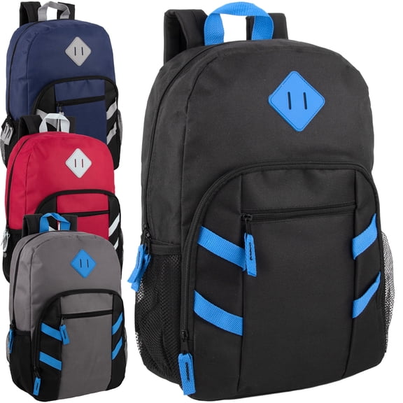 Trailmaker 24 Pack Multicolor Mesh Side Pocket 17 Inch Backpacks, Padded Shoulder Straps for Travel, Commute