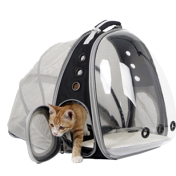 Back Extension Cat Backpack, Space Capsule Transparent Bubble Expandable Pet Carrier for Kitten and Small Dog, Black 12 lbs Limit