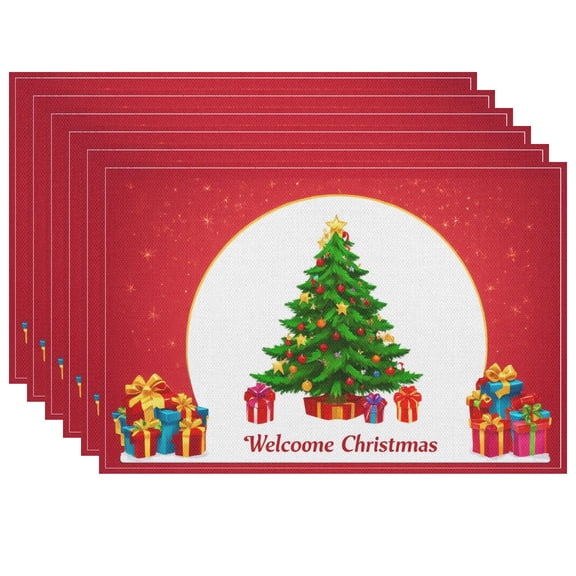 Christmas Decoration Placemat, for Home Cafe Set Of 6 17.7x13 Inches, Christmas Tree Heat-Resistant Christmas DecorationChristmas Decorations Durable Present Box Presents Cartoon Door Mat Indoor