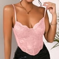 thumbnail image 4 of MGCWSH Women's Sexy Floral Lace Sheer Mesh Corset Bodysuit Spaghetti Strap Cami Tops Going Out Pink M, 4 of 5