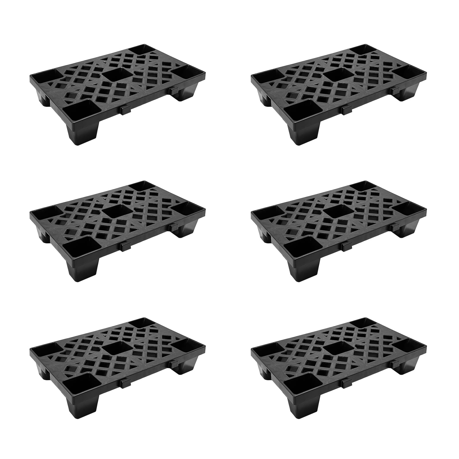 6-Pack Plastic Pallets, 19.7" x 11.8" Interlocking Floor Tiles, Nestable & Stackable for Storage, Ventilated Design for Garage, Basement, Warehouse (Black)