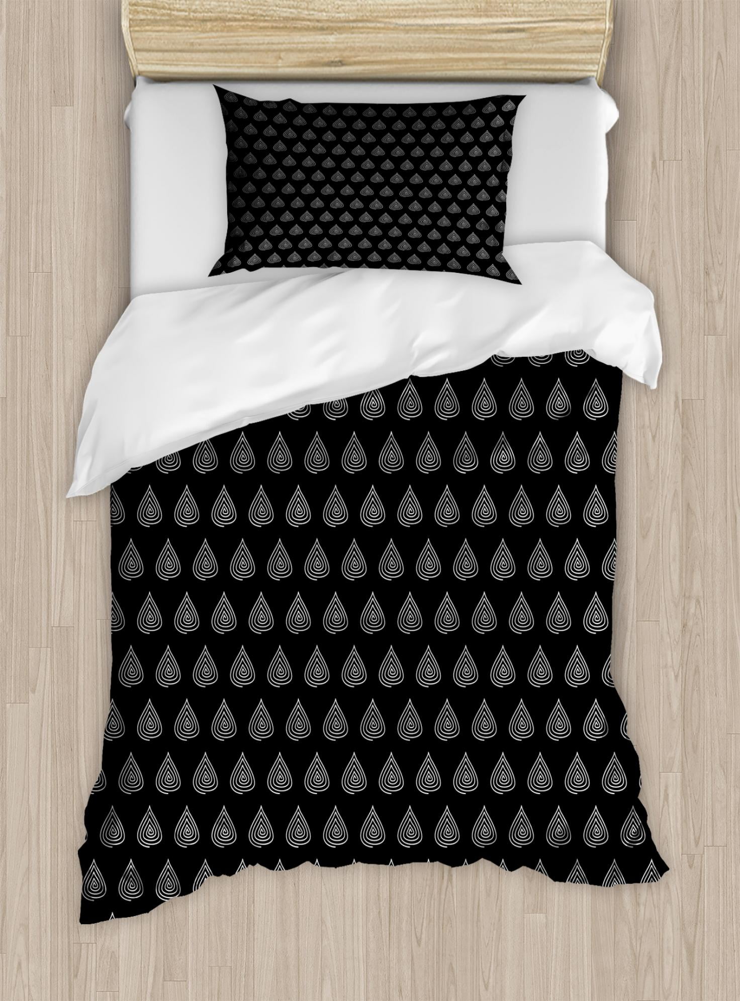 Black And White Duvet Cover Set Twin Size Scrolled Style Abstract