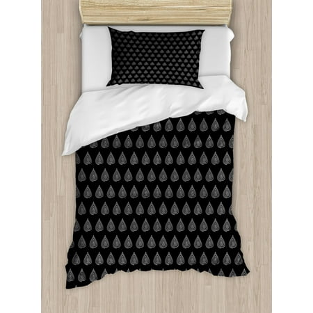 Black And White Duvet Cover Set Twin Size Scrolled Style Abstract