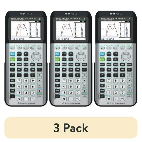 Pre-Owned (3 pack) Texas Instruments TI-84 Plus CE Graphing Calculator - Impact Resistant Cover, Clock, Date/Time Display - 3 MB, 154 KB - ROM, RAM - Battery Powered - Space Gray