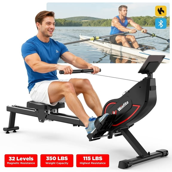 Upgraded 32-Level Rowing Machines for Home, 350 LBS Weight Capacity Professional Indoor Rowing Machine, Ergonomic Comfort Seat & Handle, Performance Monitor and Device Holder, Easy Storage