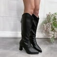 thumbnail image 2 of Wensltd Knee High Boots Women Chunky Heel Mid Calf Wrinkles Boots Casual Fashion Fall Shoes, 2 of 9