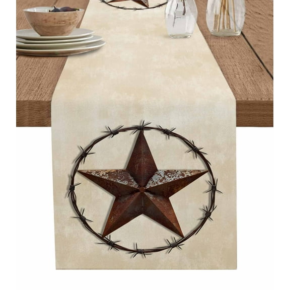 Texas Star Farmhouse Table Runner Western Country Stars Retro Tablerunners 13 x 60 Inch, Table Decorations Tabletop Scarf for Summer Gathering Holiday Farmhouse Kitchen Dining Decor