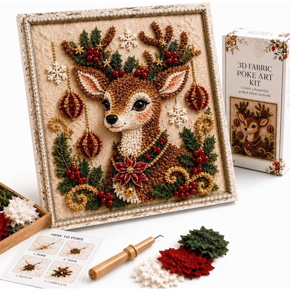 CHJK 3D Christmas Fabric Poke Art Kit, DIY Christmas Craft for Adults & Beginner, Handmade Fabric Poke Art Kit for Holiday Vintage Home Decor (#4)