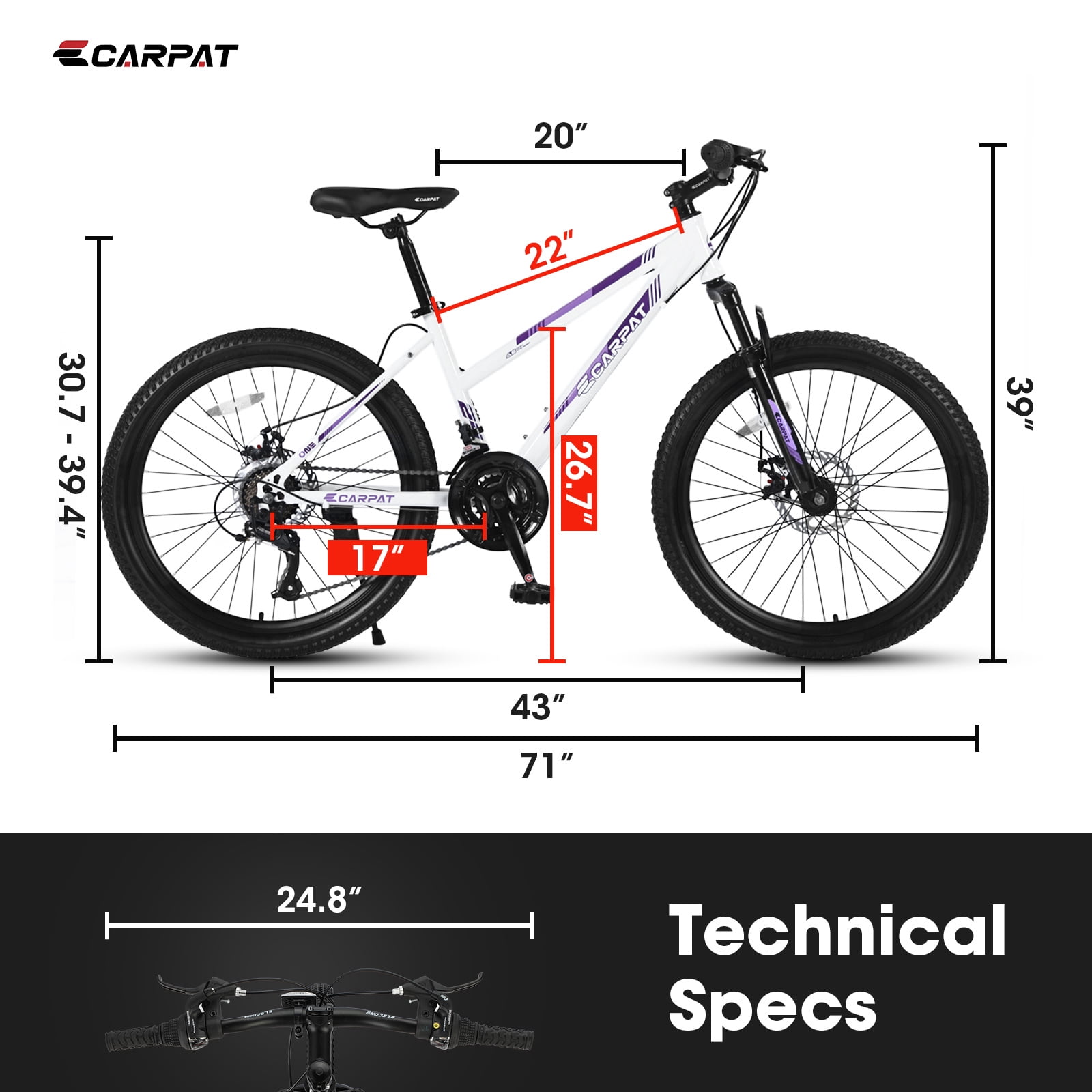 26-Inch Women's Mountain Bike for Youth and Adults, Featuring Shimano 21-Speed Shifter and Dual Hand Brakes, White
