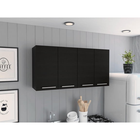 120 Wall Cabinet, Four Doors, Two Cabinets, Two Shelves Black