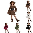 thumbnail image 4 of Halloween for Girls,Girls Casual off Shoulder Ruffled Dresses Pirate Dress Pirate Themed Outfit for Toddler Girl Halloween Character Dress Brown 4-5Years, 4 of 5