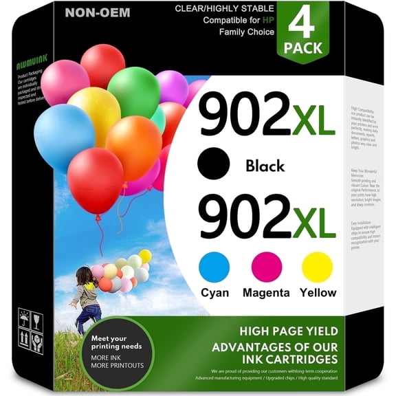 902 XL Ink Cartridges Compatible for 902 Ink Cartridge Combo 4-Pack OfficeJet Pro 6960