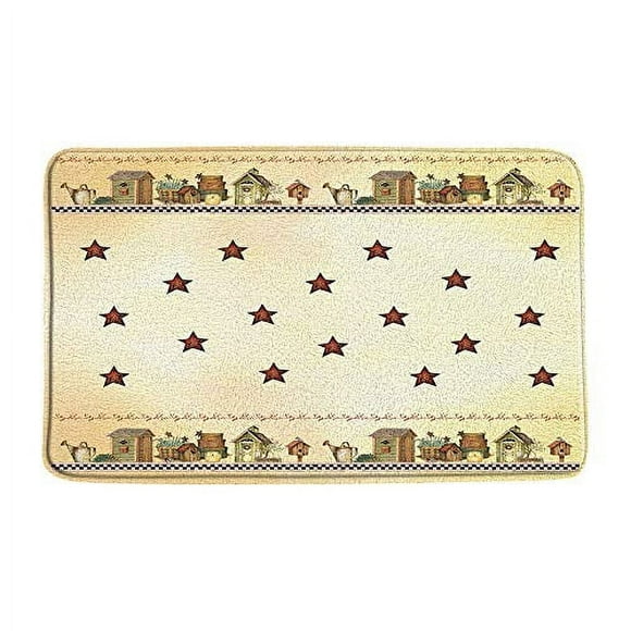 Rustic Star Country Bath Mat Primitive Outhouse Farmhouse Old Cabin Watering Can Plant Outdoors Indoors Welcome Front Door Mat Floor Mat Home Decor 24x16 Inch