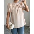 thumbnail image 6 of Women'S Summer Boho Shirt Short Sleeve Frill Trim Mock Neck Floral Solid 2025 Casual Blouses Shirts Tops Khaki XL, 6 of 8
