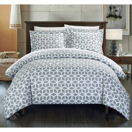 Chic Home 2-Piece Lovey Geometric Diamond Printed Reversible Duvet Cover Set, Grey