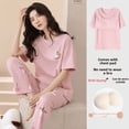 thumbnail image 5 of Conjunto de pijama de primavera y otoño para mujer, con almohadillas para el pecho, mangas cortas, corte holgado, ropa de casa fina, adecuada para uso exterior, 5 of 5