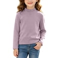 thumbnail image 2 of Spazoro Girls Mock Neck Pullover Top, Mock Neck Long Sleeve Soft Solid Color 100% Cotton Loose Fit Basic Layering Shirts for Daily Wear Purple Size 5-6, 2 of 9