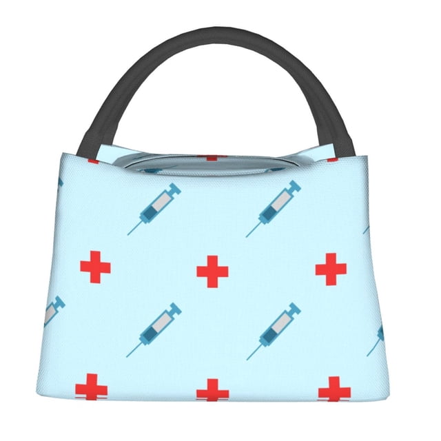 Fotbe Syringe And Red Cross Bolsa Térmica Portátil con Estampado, Bolsa de Entrega de Alimentos Aislada, Bolsa Reutilizable de Gran Capacidad para Comidas y Supermercado