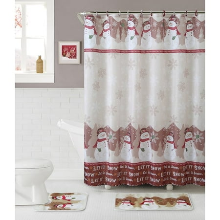 Vcny Snowman Themed 15 Pc Complete Christmas Fabric Shower Curtain Vcny Snowman Themed 15 Pc Complete Christmas Fabric Shower Curtain Bathroom Set