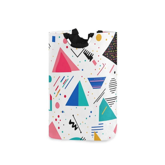 Yayeee Freestanding Laundry Hamper with Handle Collapsible Large Storage Basket for Clothes, Green Retro Triangles