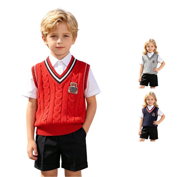 Rhuody Sweater For Girl Sleeveless Cartoon Graphic Vest Top Round Neck Sweaters Durable Winter Wear 1-2 Years Red