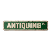 ANTIQUING Vintage Aluminum Street Sign antique dealer shopping collector furnitures rustic metal tin | Indoor/Outdoor |  24" Wide