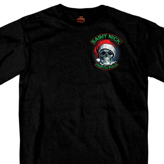 Hot Leathers GMD1329 Men's Saint Nick Skull Christmas Black T-Shirt Large