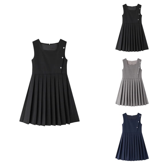Girls Casual Summer Dress – A-Line Sleeveless Ruffled Dress for Toddlers, Kids & Teens; Pleated Everyday Wear & School Uniform Jumper