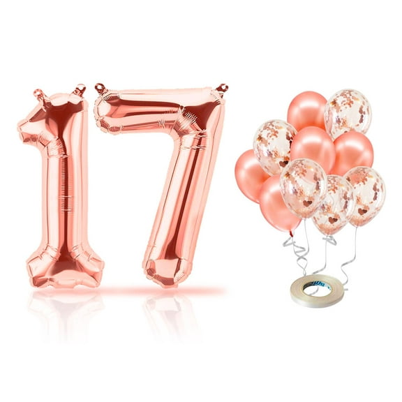 PARIS PRODUCTS - 17th Birthday Rose Gold Balloons & Number 17 Mylar Balloon, 17th Birthday Party Decor, 17th Birthday Decorations for Girl, 17th Birthday Decorations Girl 17