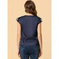 thumbnail image 4 of Unique Bargains Blouse Soyeuse à Manches Courtes pour Femmes Col Rond Plissé Décontracté Élégant, 4 of 5